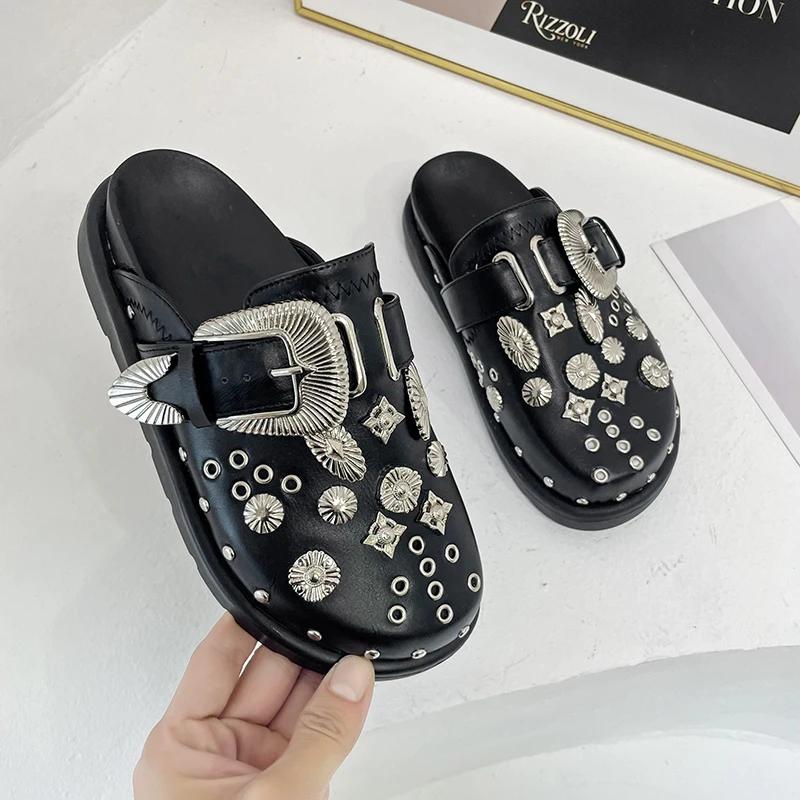 Fashion Baotou  Sandals  Women Wear Thick Soled Rivet Fashion Sandals Diamond-shaped Mohler Shoes Slippers Women Shoes  Women  Shoes