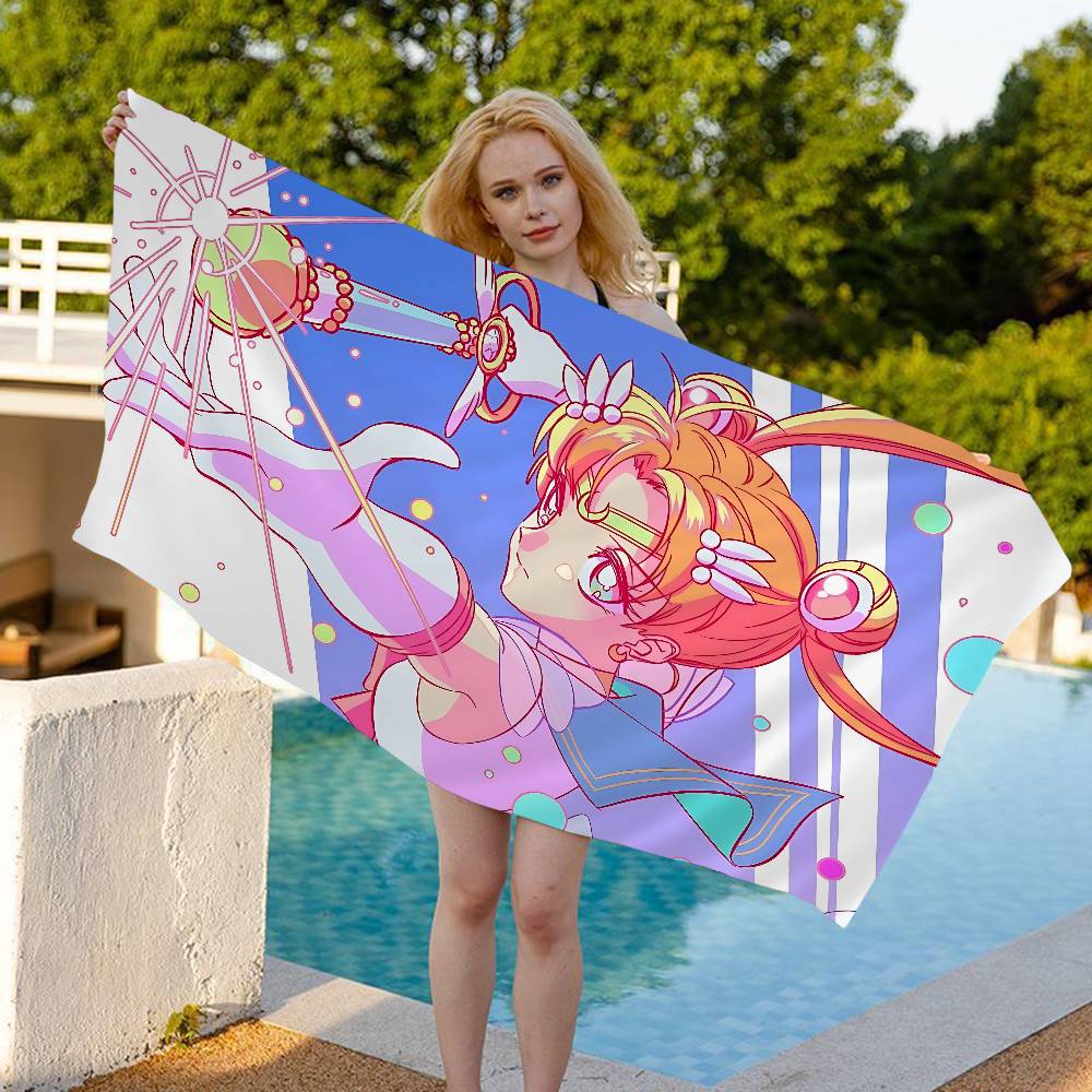 S-Sailores Cute Girl Moon Bath Towel Microfiber Soft Water Absorbing Breathable For Girl Kids Decorative Cartoon Beach Towel