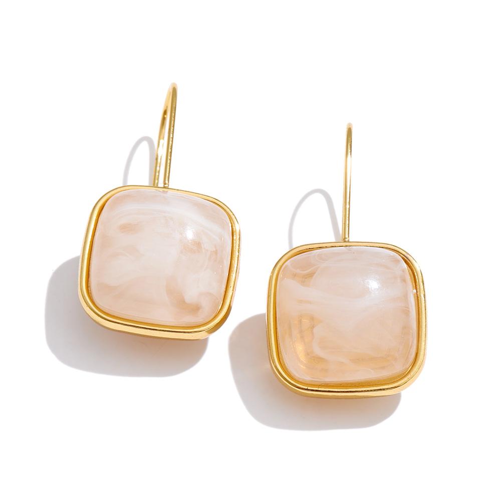 Yhpup Amber Beige Resin Square Drop Earrings Daily Stainless Steel Versatile Fashion Jewelry Cheap Accessories