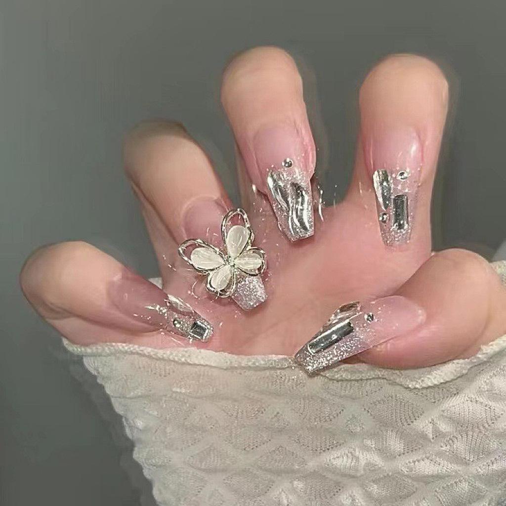 Z-114 Large Crystal Butterfly Diamond Fake Nails (24 Pieces)