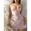 European and American New Sexy Pure Desire Mesh Printing Perspective Lace Deep V Temptation Suspender Nightdress Erotic Underwear Spot