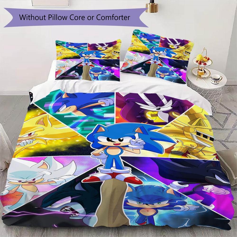 Sonic Cartoon Prints bedding, duvet cover and pillowcases, birthday gift (1 duvet cover + 2 pillowcases, pillow insert not included)JM008