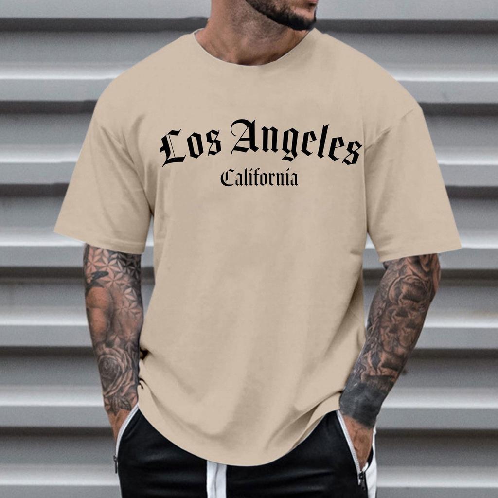 Men's Crew Neck Letter Printed Short Sleeve Fashion Cotton Top Versatile T-Shirts Men’s