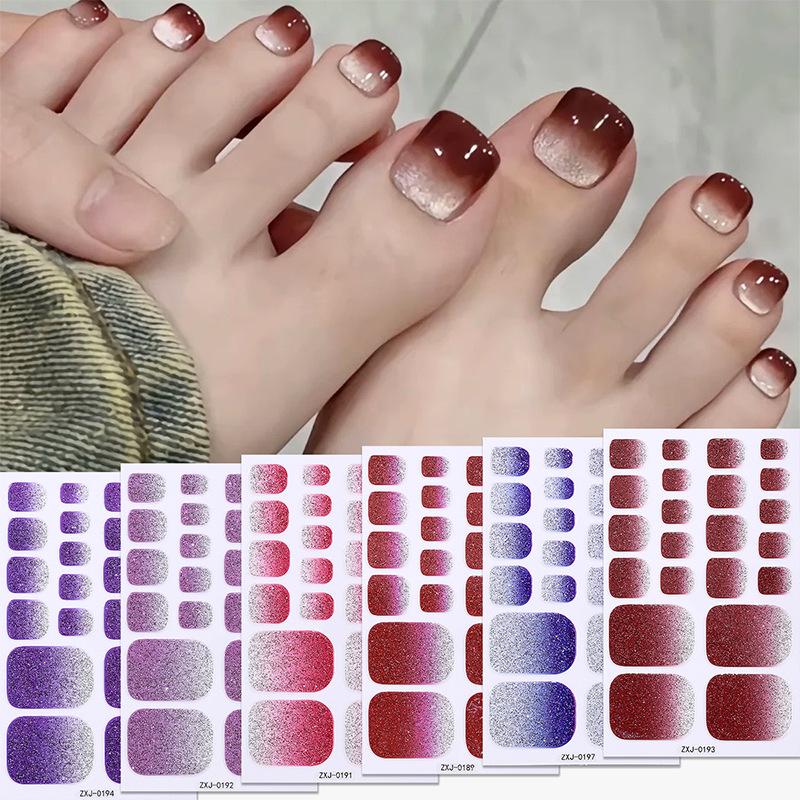

Gradient Glitter Waterproof Toenail Art Stickers - Full Coverage Crystal Flash Design