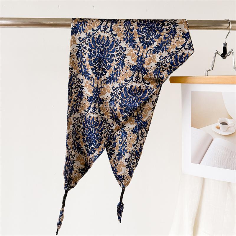 Imitation Silk Scarves For Women Thin Diamond-shaped Scarf Retro Bandanas Luxury Hijab Neckerchief Elegant Shawl Wraps