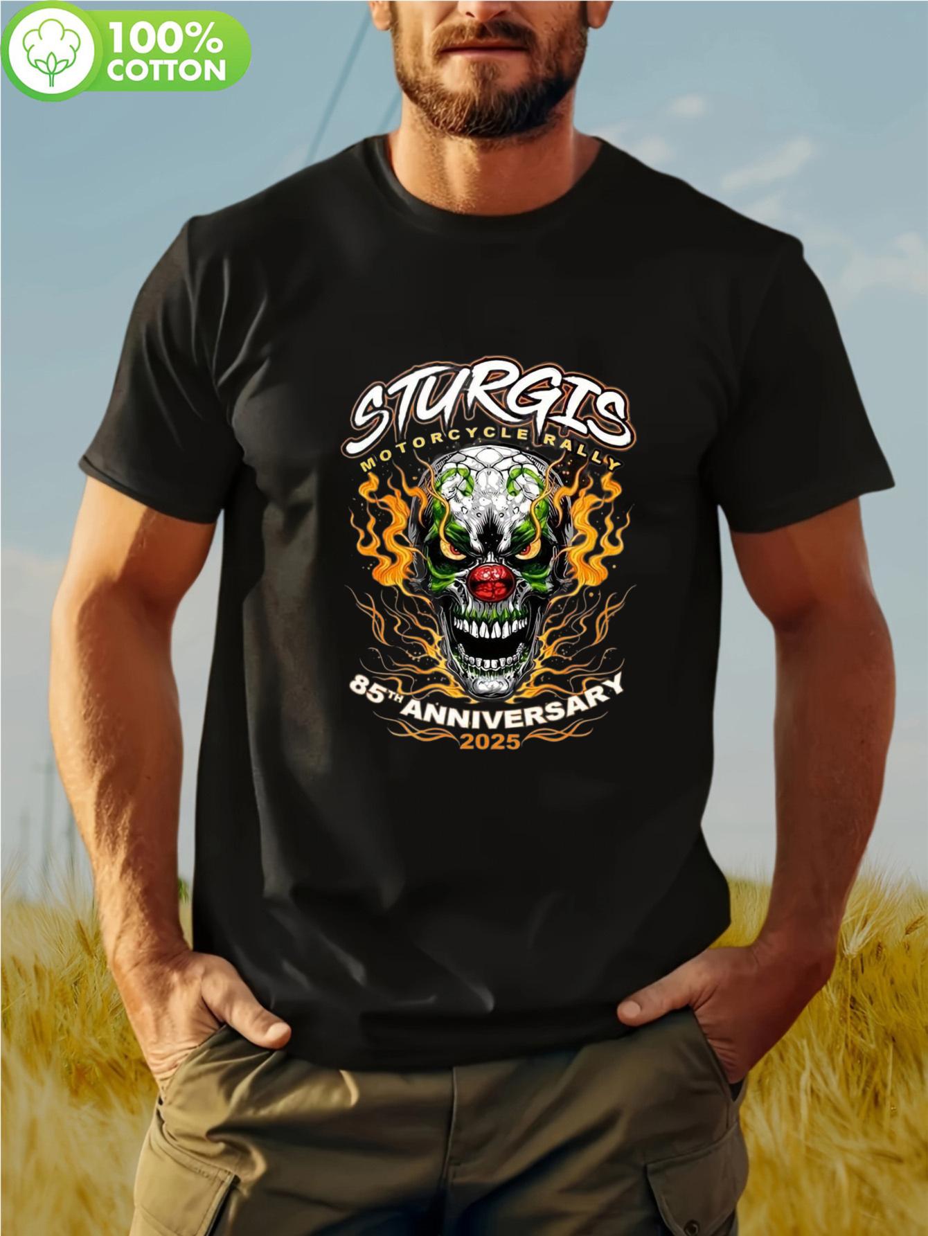 

Skull Society Men s Sturgis Motorcycle Rally T-Shirt - Insane Clown Birthday Design with Flames XXL