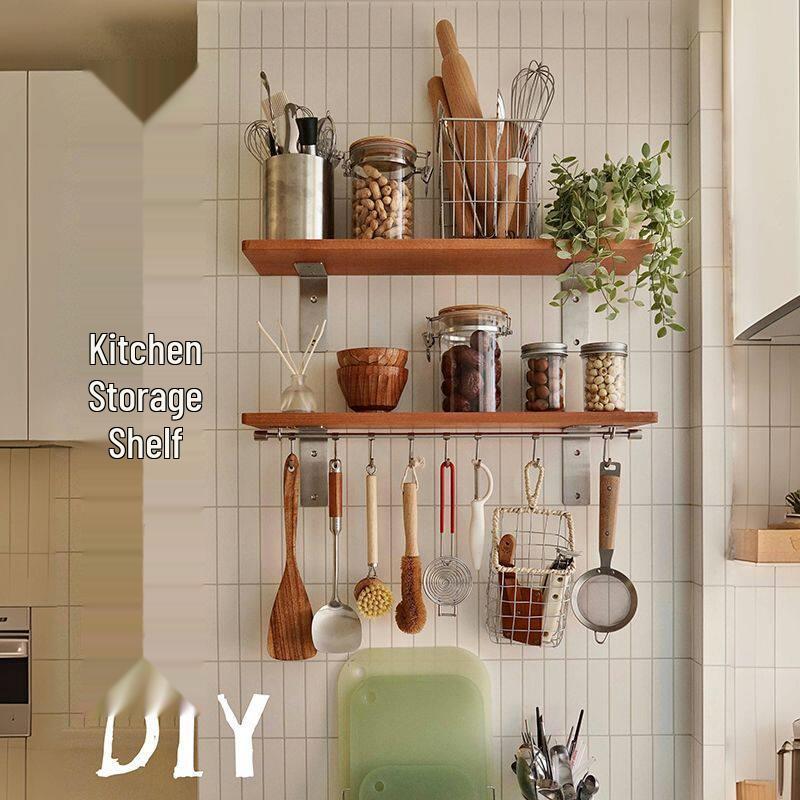 Wall-Mounted Stainless Steel Kitchen Storage Rack with No-Drill Hooks for Towel, Spatula, and Dishcloth