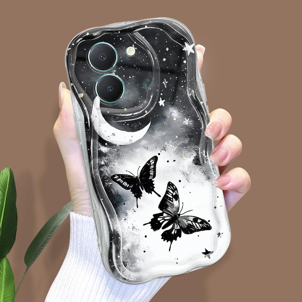 Cute Cartoon Pattern Cream Texture Casing Wavy Edge Soft Silicone Cover Phone Case for Vivo