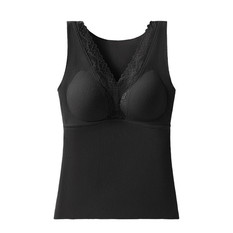 

Women s V-Neck Cashmere Silk Lace Underwear with Chest Pads - Autumn/Winter Warm Vest, Wear Inside or Out XL (120-140 jin)