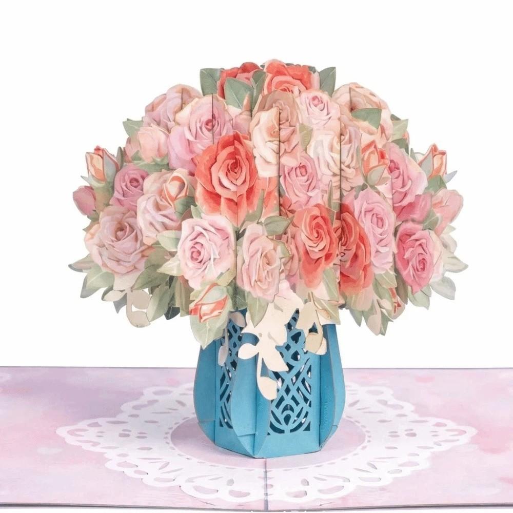 Lavender 3D Pop Up Flower Bouquet Card Romantic Wedding Blessing Card  Mothers Day