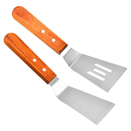 Wooden Handle Frying Spatula Non-stick Cookware Heavy Duty Portable Stainless Steel Slotted Spatula Kitchen Gadget