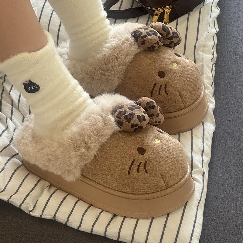 Pantoufles Chat Hiver Pour Femmes Peluche Kawaii Mignon Sanrio Maison Chaud Coton Pantoufles Dessin Animé Maison Chaussures d'Intérieur Cadeaux