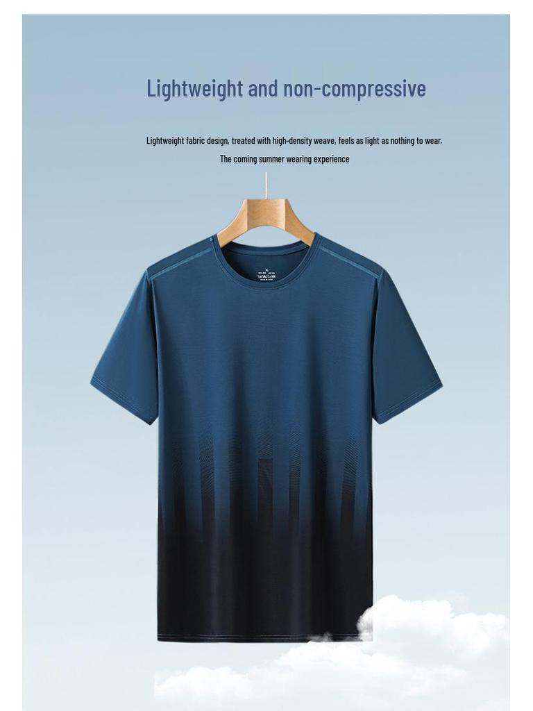 Summer Sports Tie-Dye Gradient T-Shirt Set for Men and Women: Casual Round Neck, Short Sleeve.