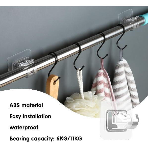 8PCS Curtain Rods No Drilling,No Drill Curtain Rod Brackets Hooks Nail Free Adjustable,Stick On Curtain Rod Transparent Hook Holders for Home