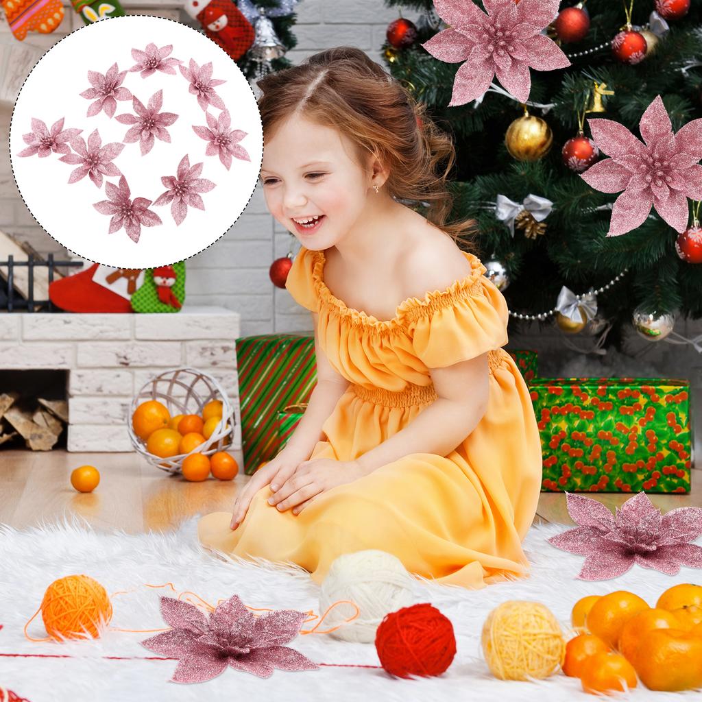 9pcs Christmas Flower Decoration Artificial Xmas Tree Ornament Festive Party Decor Home Office Bar Holiday Event Simulation