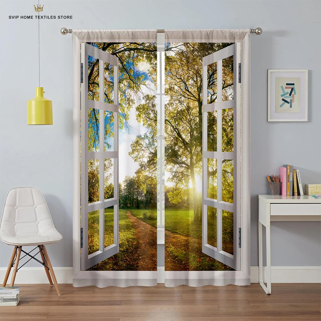 3D Printed Curtains With Sky Pattern Prints For Bedroom, Living Room, Balcony And Kitchen Decorations Can Be Customized 2PCS