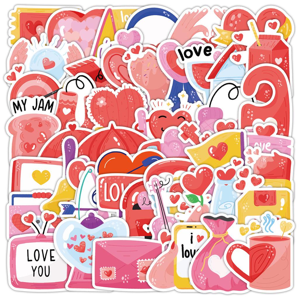 50 Cartoon Heart-shaped Doodle Stickers for Mobile Phones and Computers, Waterproof Decorative Stickers, Creative DIY Stationery Stickers