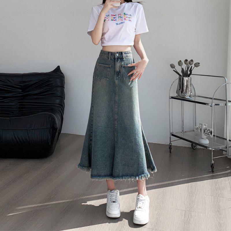Women s High-Waisted Fishtail Denim Midi Skirt - Slimming, Hip-Hugging, Versatile for Spring and Autumn Medium