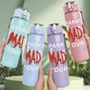 1PC Mad Yellow Block Text Print 750ml Colorful Plastic Sports Water Bottle Leakproof Pop Up Lid with Straw for Outdoor Work Home Use