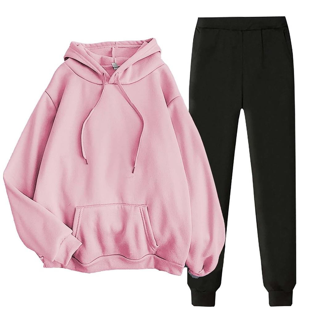 Women's Two-piece Casual Solid Color Ribbed Long Sleeved Sweatshirt And Pants Set