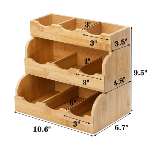 Lyellfe Tea Bag Organizer, Vertical Bamboo Tea Bag Holder, Tea Bag Tray Caddy, Holds 180 Tea Bags, 3 Tiers, Rustic Coffee Condiment Holder, Storage Ca