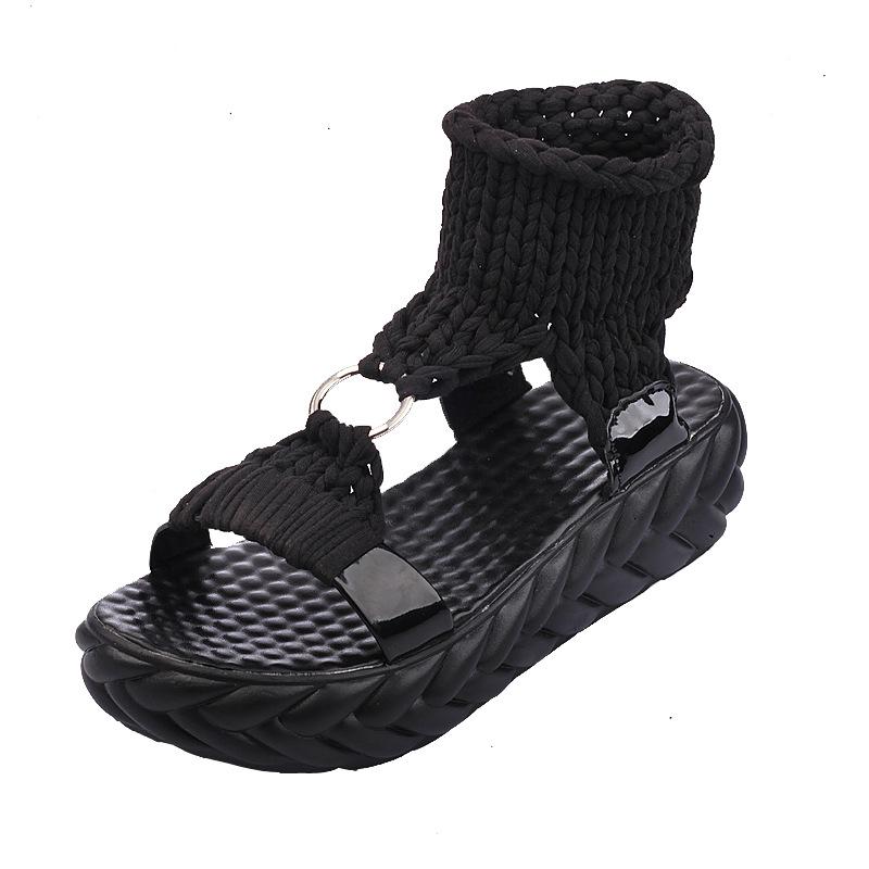 Women's Plus Size Lightweight Woven Slippers - Thick-Soled, Wool, Round-Toe Sandals, European & American Casual Style