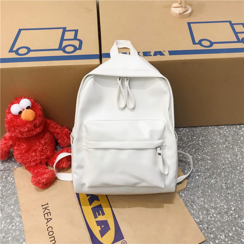 Ielgy Backpack Large Capacity Solid Color PU Leather Backpack