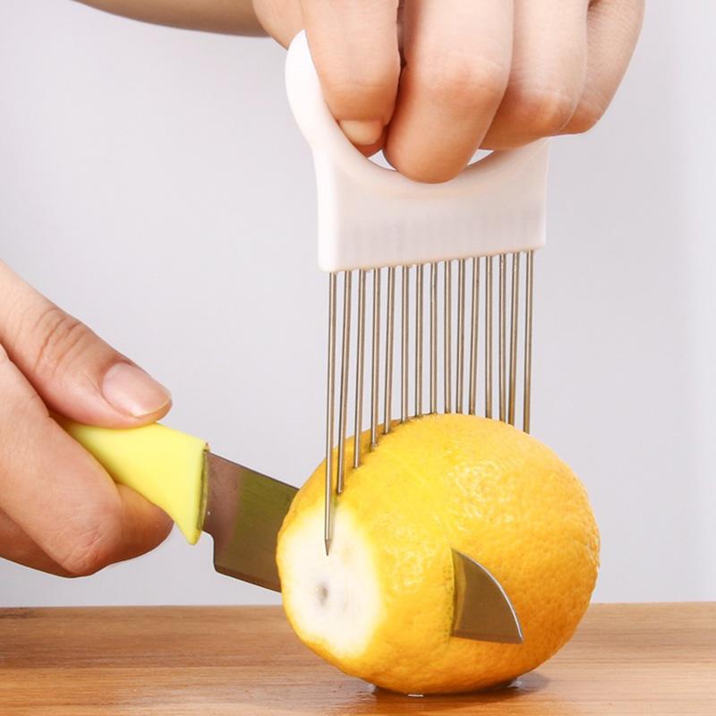 Paslanmaz Çelik Soğan Kesici Tutucu Gıda Dilimleyiciler Yardımcısı Domates Soğan Dilimleyici Tutucu Sebze Kesme Çatal Mutfak Aletleri