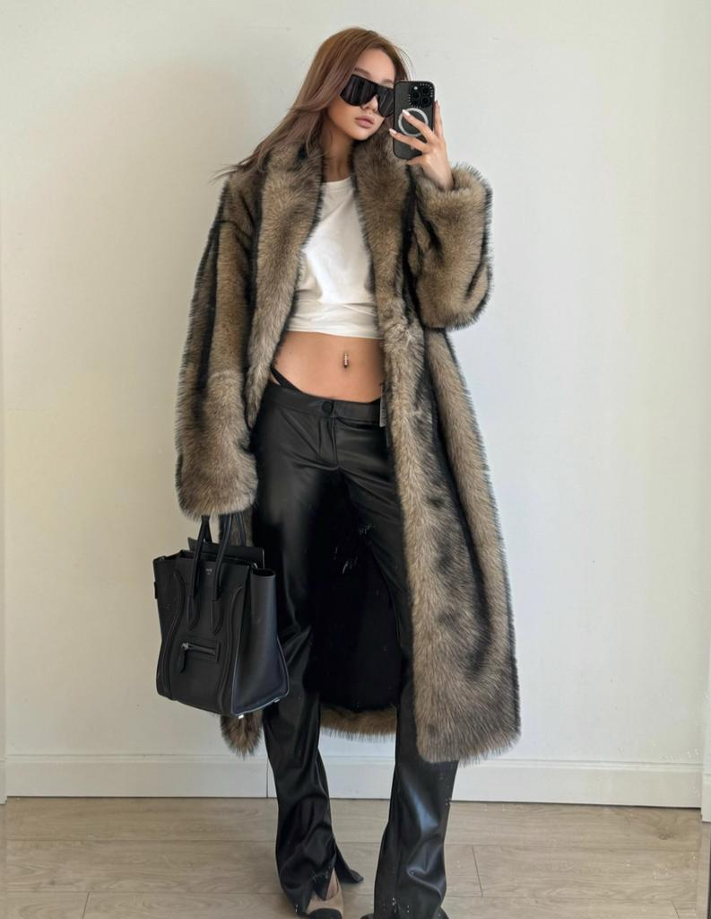 Dámský kabát z umělé kožešiny Zimní teplý klopový s dlouhým rukávem Velká velikost Kardigan Hrubý dlouhý kabát