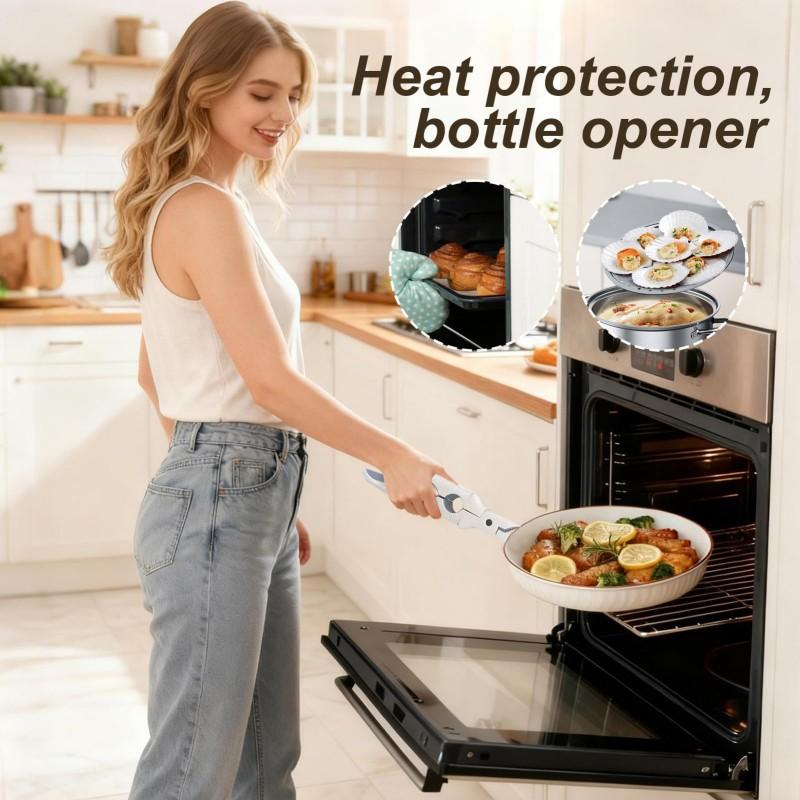 3in1 Anti Scalding Clip Non-Slip Silicone Handle Anti-hot Bowl Plate Clips Thickened Ergonomic Bottle Cap Remover Cooking Tongs Kitchen Use
