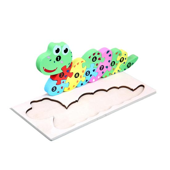 Colorful Animal Snake Crocodile Puzzle Game with Board Wooden Giraffe Cognition 3D Wooden Jigsaw Blocks Kids Toddlers