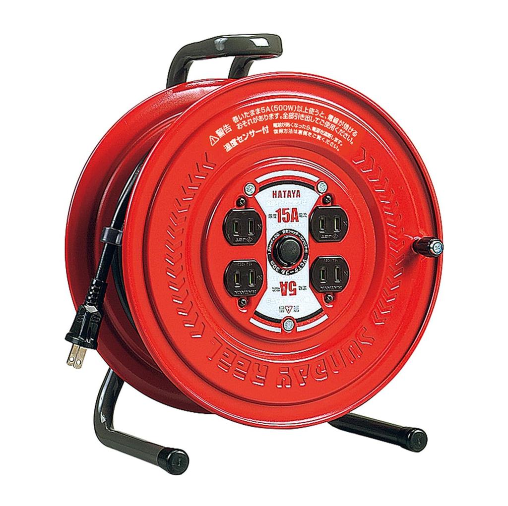 HATAYA S-30S Cord Reel, Indoor, 100V, 30m Cord, 1.25mm Thickness, Standard Type, Built-in Temperature Sensor (to Prevent Melting of Wire), 4 Outlets,