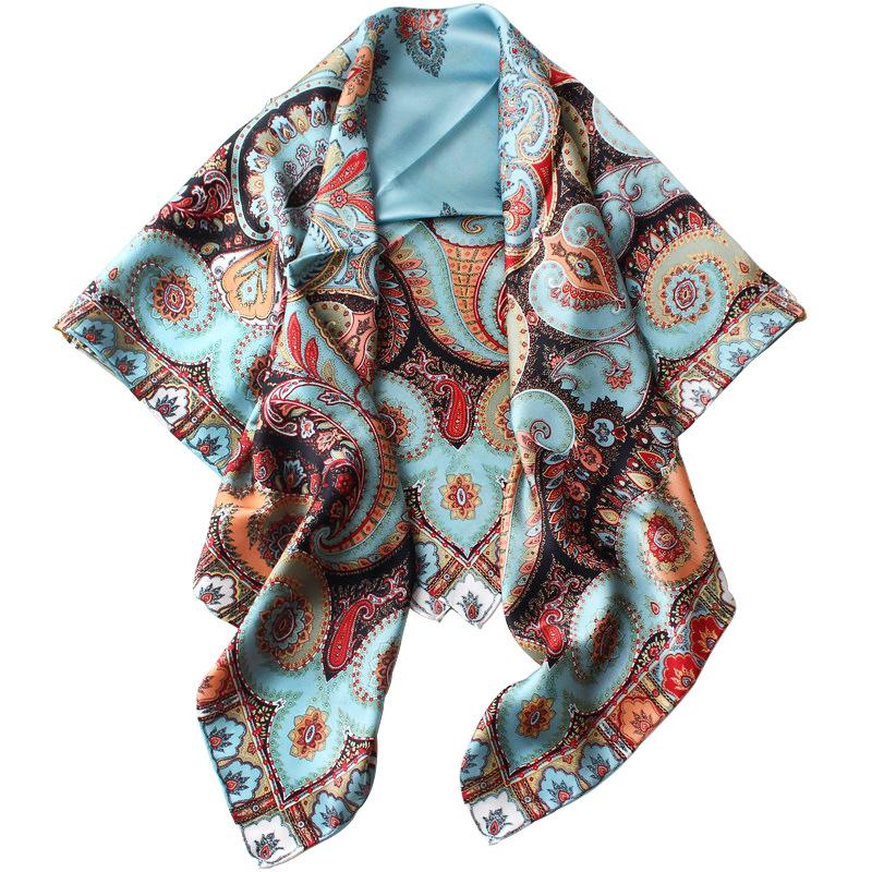 Bohemian Cashew Flower Silk Mulberry Silk Plain Crepe Satin Handmade Hemming 110 Large Square Scarf Silk Scarf Shawl