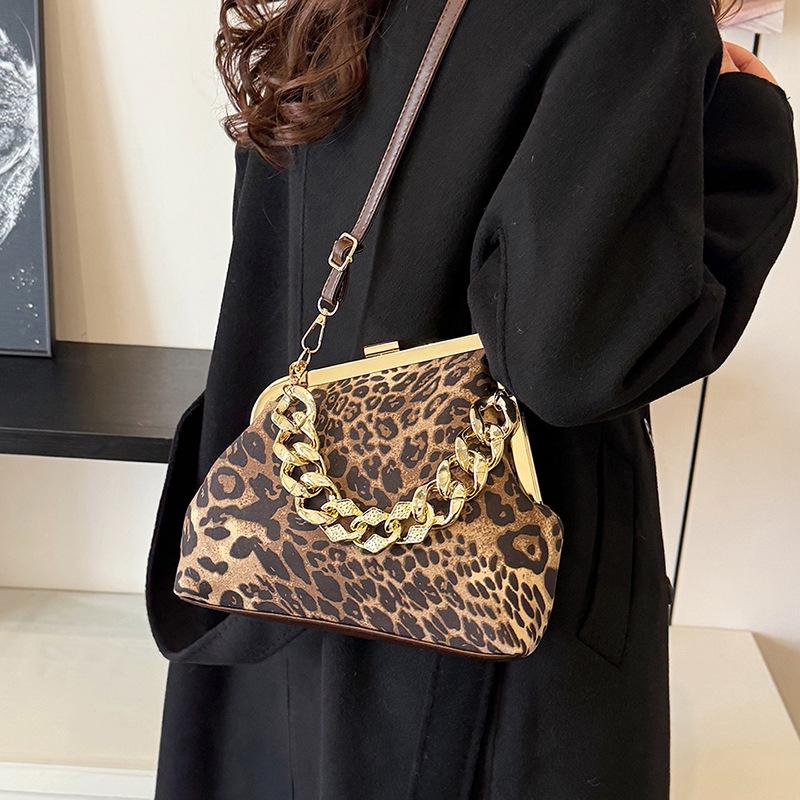 2025 Leopardenmuster Damen Mode Schultertasche mit dicker Kette - Europäischer & Amerikanischer Stil Trend