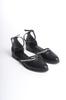 Women's Flat Shoes Trey Black Skin Stone Detailed Ballerinas with Open Sides