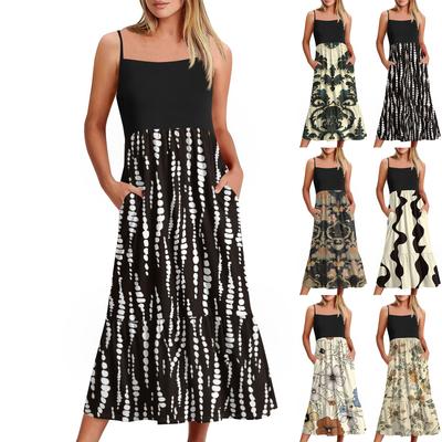 Women's Long Beach Casual Elegant Spaghetti Strap Maxi Dress Floral Low-key Flowing Bohemian Dress