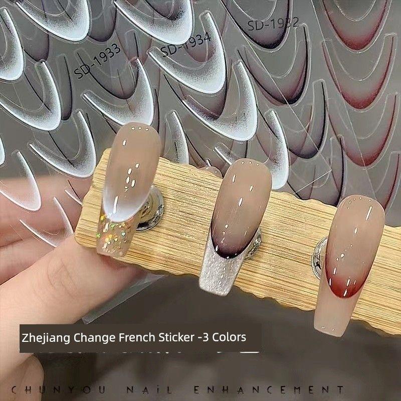 

2025 New Arrival French Gradient Nail Sticker Black and White Minimalist Easiest for Match V-Shaped Retro Ornament Nail Sticker Three 2 each [Black + White + Retro Red]]