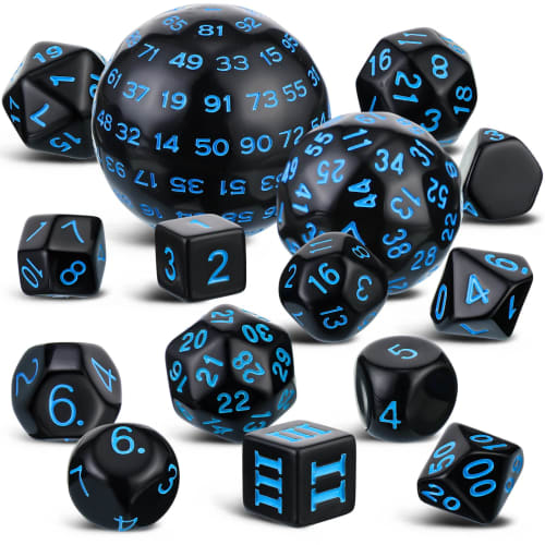 Civaner 15-Piece Polyhedral Dice Set, D3-D100 Spherical RPG Dice Set, Opaque Black, for Role-Playing Tabletop Games and Party Supplies, 100 Sides (Bla