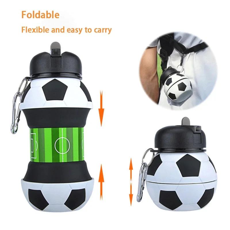 Student Football Folding Water Cup Outdoor Sports Water Bottle Household Silicone Folding Cup Portable Anti Drop