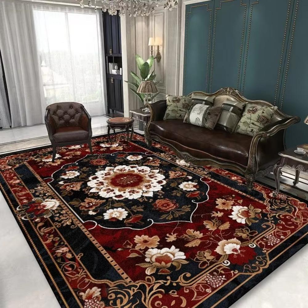 European Luxury Black Printing Rug Living Room Sofa Area Floor Mat Bedside Area Rug Balcony Kitchen Dinner Table Mat Welcome Rug