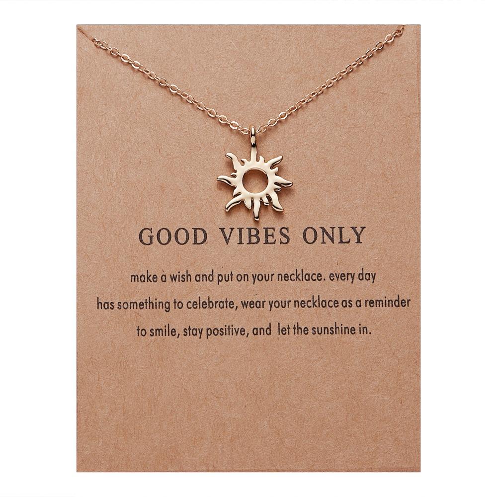 Rinhoo Fashion Sun Necklaces & Pendants Gold Color Alloy Pendant Necklace Wish Card Jewelry For Women Jewelry Birthday Gift