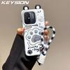 KEYSION Cute Ear Cartoon Case for Redmi 12C with Lanyard Soft Silicone+PC Shockproof Phone Back Cover for Xiaomi POCO C55