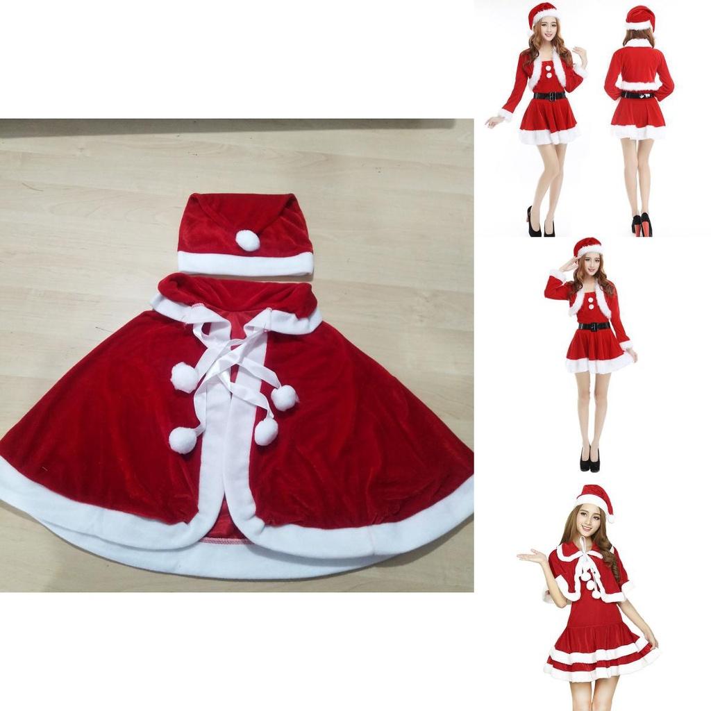 Festive Christmas Santa Claus Adult Female Velvet Cape Dress
