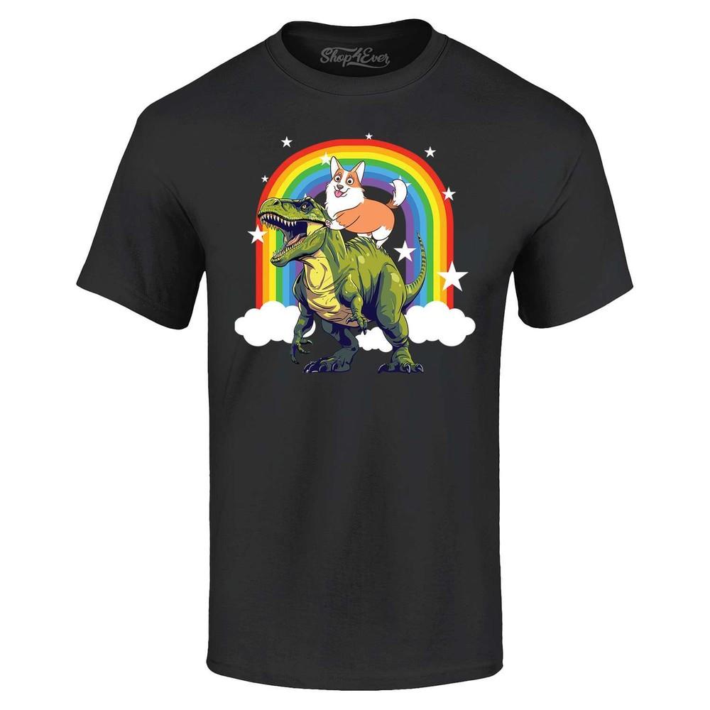 Corgi Riding Dinosaur Funny Rainbow T-shirt Humor Pet Dog Lovers Shirts