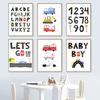 Customized Name Nursery Wall Art Personalized Wall Poster Print Traffic Car Letter Canvas Painting Pictures Kids Baby Room Decor