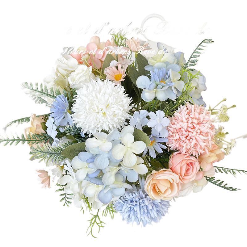 Artificial Small Fresh Silk Rose and Hydrangea Bridal Bouquet for Wedding and Decoration