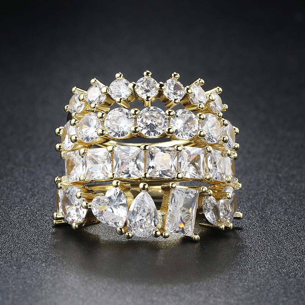 Simple Women's Ring Gold Color Geometry Cubic Zirconia Minimalist Stacking Rings Finger Accessories Female Jewelry Gifts R018