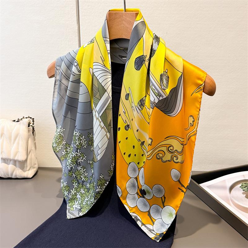 Hot Air Balloon Print Square Silk Scarf Soft Satin Lightweight Bandana for Women Vacation Neck Scarves Hairband Bag Accessory