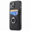 Cellphone Cover for iPhone 15,Card Holder Carbon Fiber Texture PU Leather+PC+TPU Phone Case with Ring Kickstand