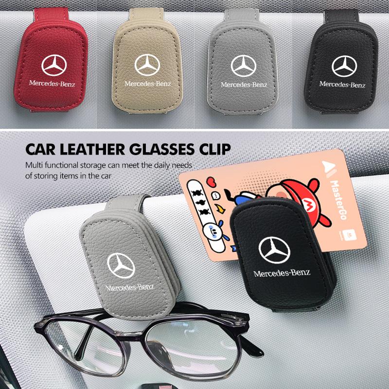 CRS1 Car Magnetic Leather Card Ticket Holder Sun Visor Glasses Clip For Mercedes Benz CLK GLC W212 C200 C300 W203 W204 W205 W169 W176